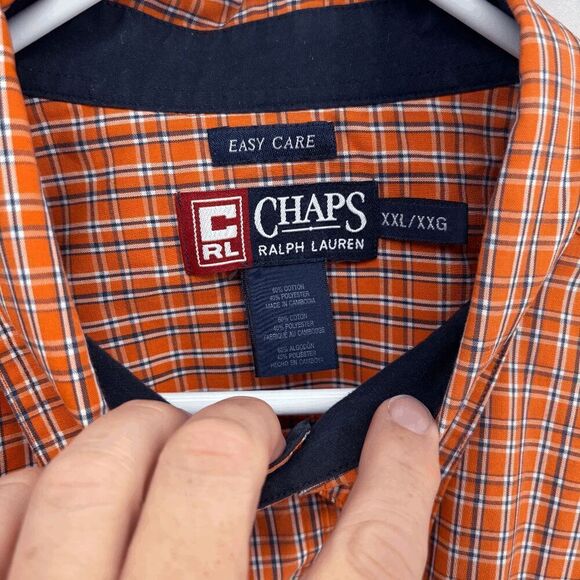 Vintage Chaps Ralph Lauren Easy Care Orange Blue Tattersall Check Plaid Mens 2XL - Picture 4 of 4
